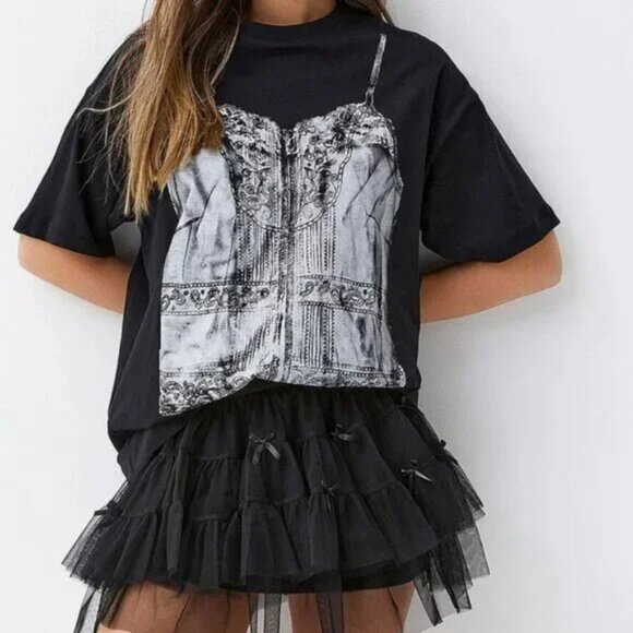 Corset Print 100% Cotton Oversized T-Shirt - Picture 1 of 3